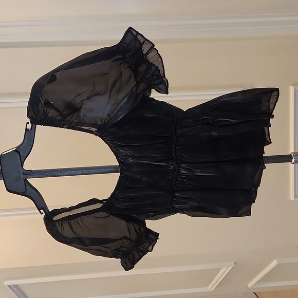 Puff-Sleeve, Black Sheen top.  New with tags!  Romantic and Flirty! - Picture 14 of 16